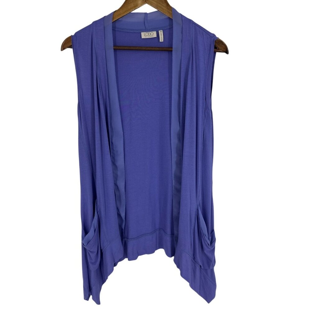 LOGO by Lori Goldstein Open Front Vest Chiffon Trim Purple Women's Size XS